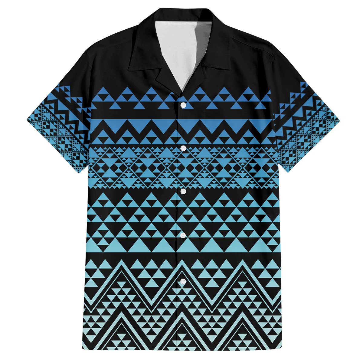 Maori Niho Taniwha Te Wheiao Family Matching Off The Shoulder Long Sleeve Dress and Hawaiian Shirt Moana Blue LT7 Dad's Shirt - Short Sleeve Blue - Polynesian Pride