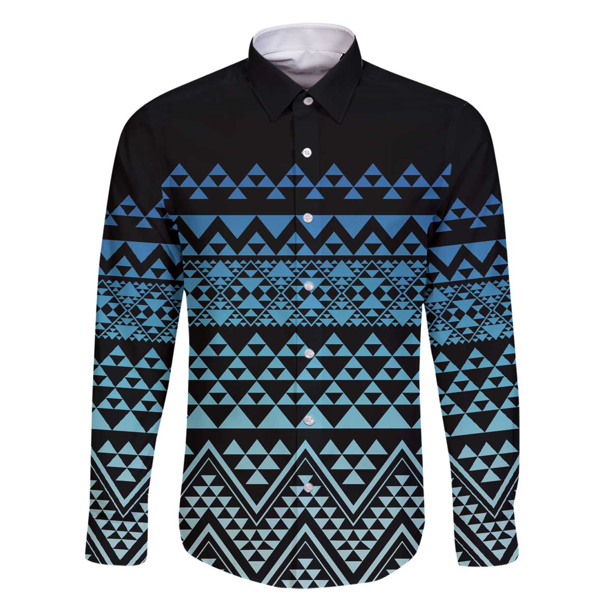 Maori Niho Taniwha Te Wheiao Family Matching Off The Shoulder Long Sleeve Dress and Hawaiian Shirt Moana Blue LT7 Dad's Shirt - Long Sleeve Blue - Polynesian Pride