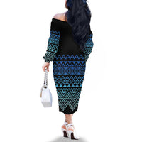 Maori Niho Taniwha Te Wheiao Family Matching Off The Shoulder Long Sleeve Dress and Hawaiian Shirt Moana Blue LT7 - Polynesian Pride