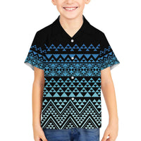 Maori Niho Taniwha Te Wheiao Family Matching Off The Shoulder Long Sleeve Dress and Hawaiian Shirt Moana Blue LT7 Son's Shirt Blue - Polynesian Pride