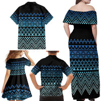 Maori Niho Taniwha Te Wheiao Family Matching Off Shoulder Maxi Dress and Hawaiian Shirt Moana Blue LT7 - Polynesian Pride