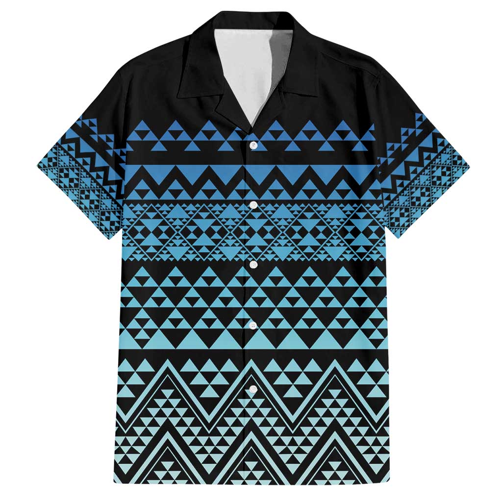 Maori Niho Taniwha Te Wheiao Family Matching Off Shoulder Maxi Dress and Hawaiian Shirt Moana Blue LT7 Dad's Shirt - Short Sleeve Blue - Polynesian Pride