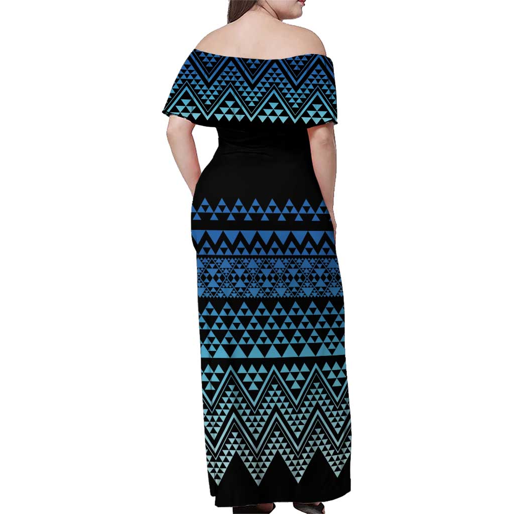 Maori Niho Taniwha Te Wheiao Family Matching Off Shoulder Maxi Dress and Hawaiian Shirt Moana Blue LT7 - Polynesian Pride