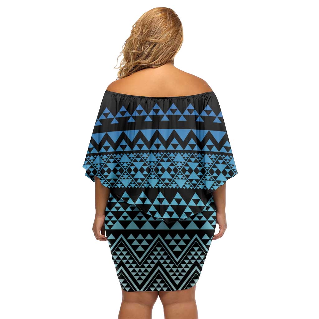 Maori Niho Taniwha Te Wheiao Family Matching Off Shoulder Short Dress and Hawaiian Shirt Moana Blue LT7 - Polynesian Pride