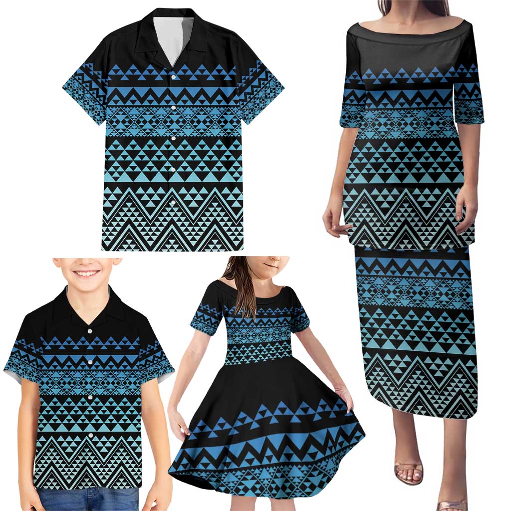 Maori Niho Taniwha Te Wheiao Family Matching Puletasi and Hawaiian Shirt Moana Blue LT7 - Polynesian Pride