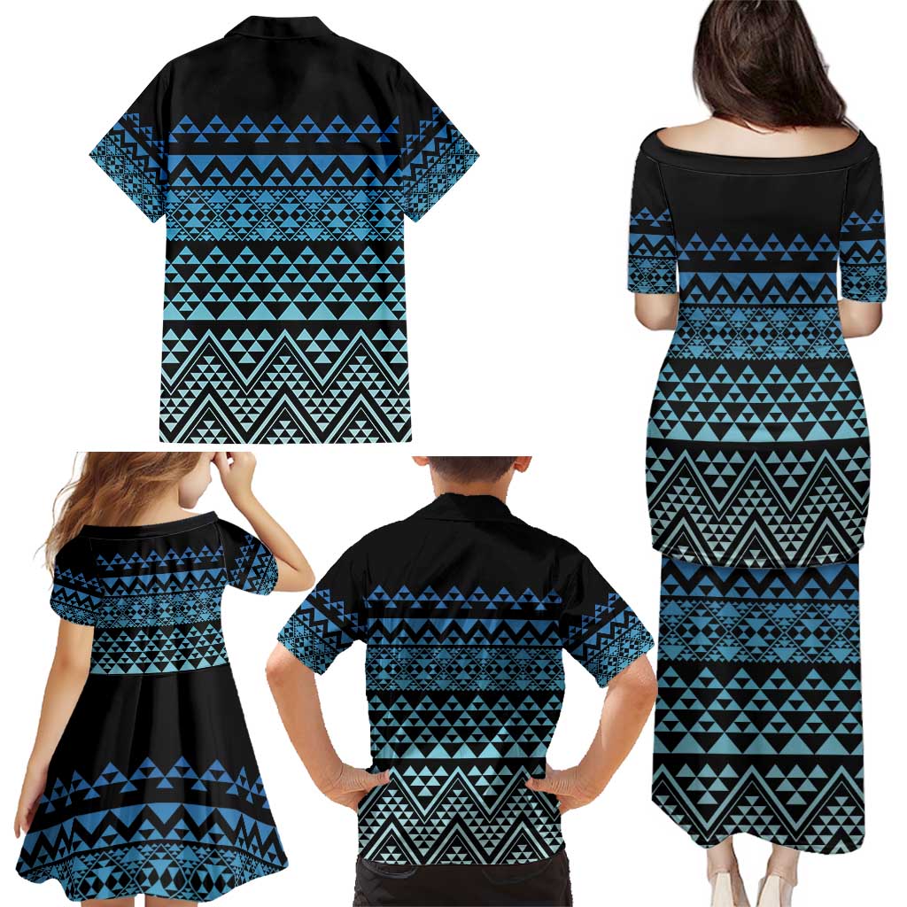 Maori Niho Taniwha Te Wheiao Family Matching Puletasi and Hawaiian Shirt Moana Blue LT7 - Polynesian Pride