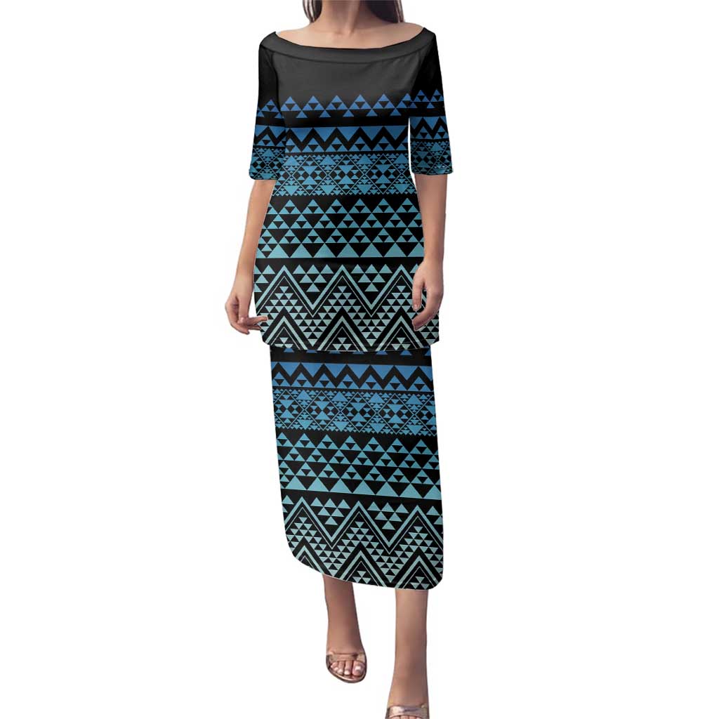 Maori Niho Taniwha Te Wheiao Family Matching Puletasi and Hawaiian Shirt Moana Blue LT7 Mom's Dress Blue - Polynesian Pride