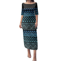 Maori Niho Taniwha Te Wheiao Family Matching Puletasi and Hawaiian Shirt Moana Blue LT7 Mom's Dress Blue - Polynesian Pride
