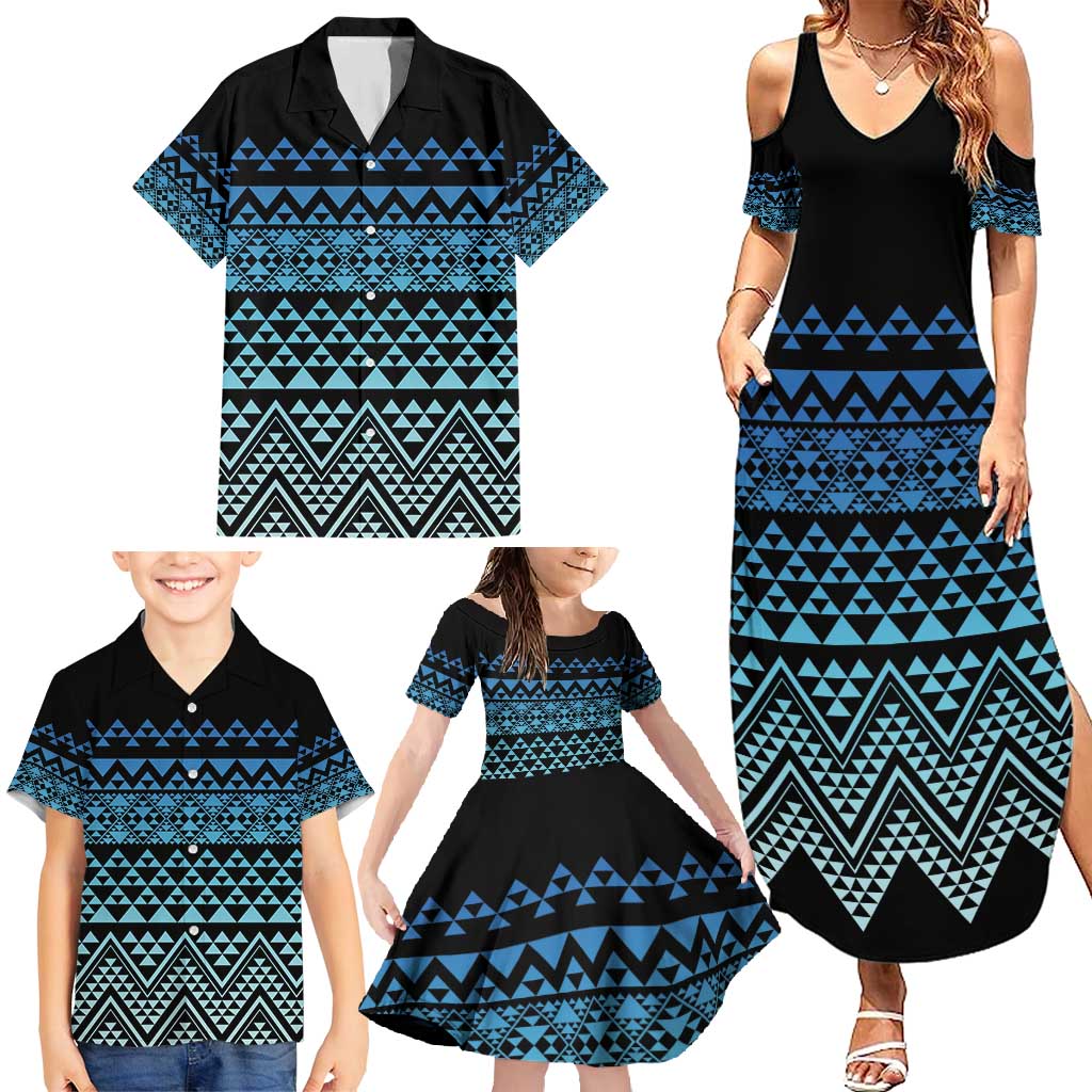 Maori Niho Taniwha Te Wheiao Family Matching Summer Maxi Dress and Hawaiian Shirt Moana Blue LT7 - Polynesian Pride