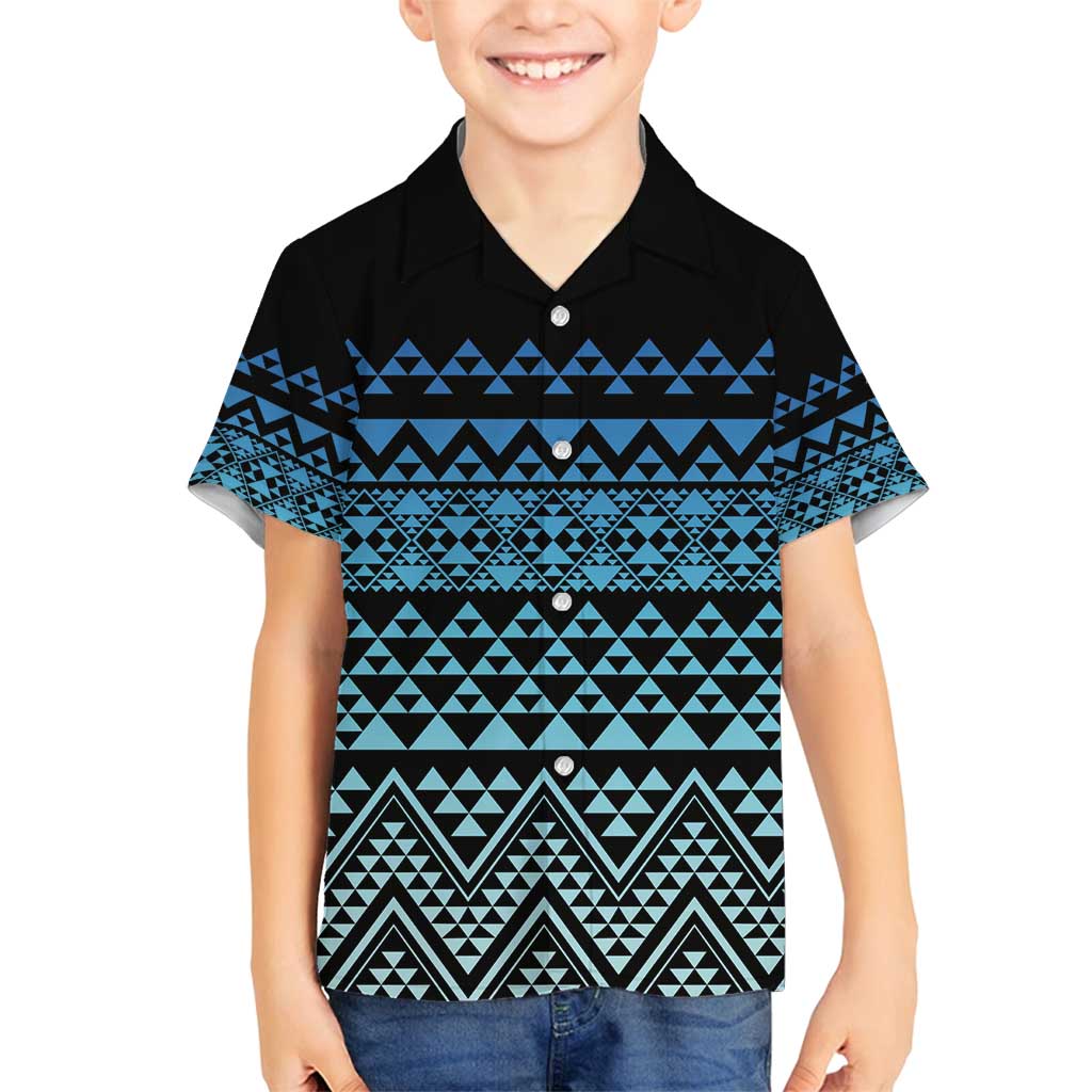 Maori Niho Taniwha Te Wheiao Family Matching Summer Maxi Dress and Hawaiian Shirt Moana Blue LT7 Son's Shirt Blue - Polynesian Pride