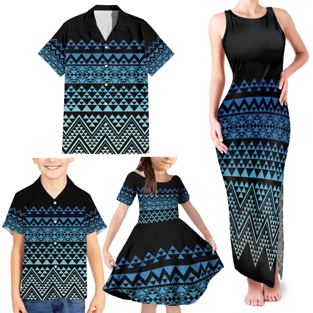 Maori Niho Taniwha Te Wheiao Family Matching Tank Maxi Dress and Hawaiian Shirt Moana Blue LT7 - Polynesian Pride