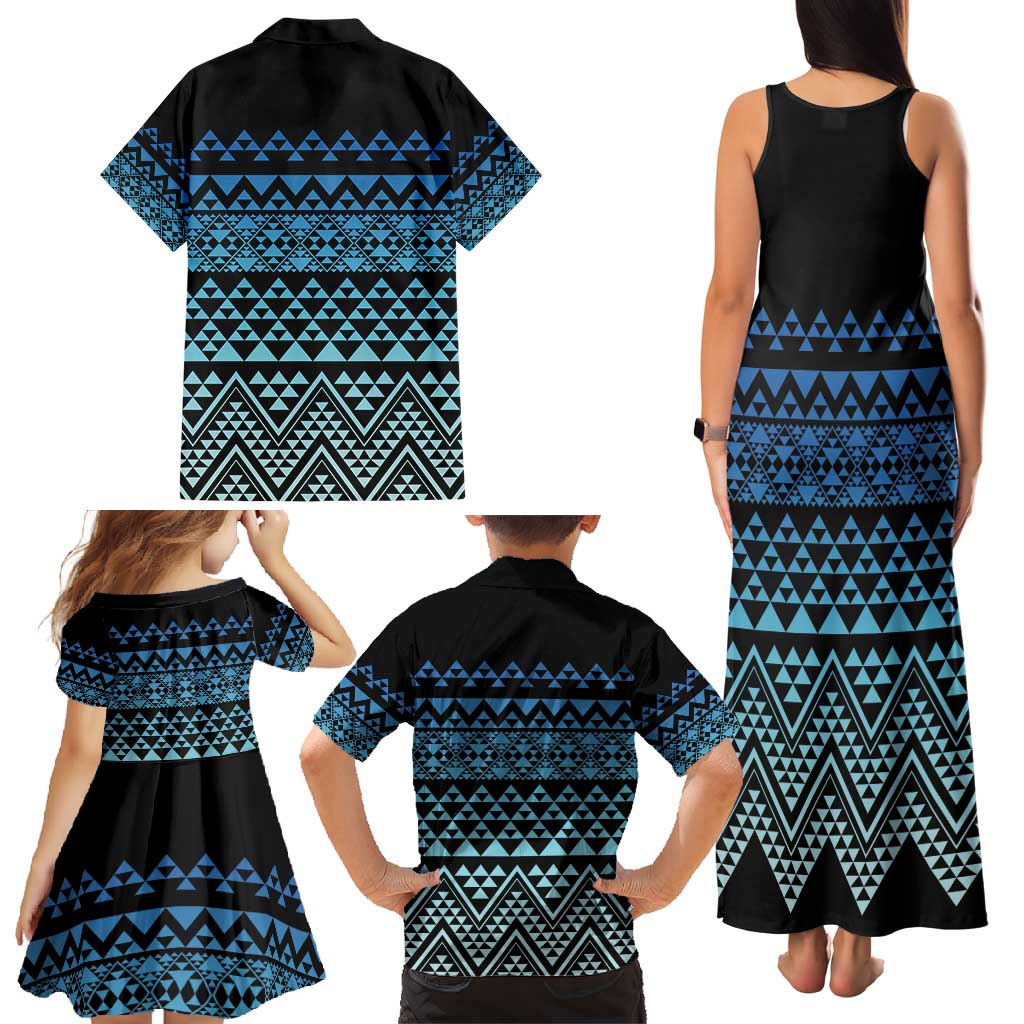 Maori Niho Taniwha Te Wheiao Family Matching Tank Maxi Dress and Hawaiian Shirt Moana Blue LT7 - Polynesian Pride