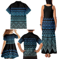 Maori Niho Taniwha Te Wheiao Family Matching Tank Maxi Dress and Hawaiian Shirt Moana Blue LT7 - Polynesian Pride