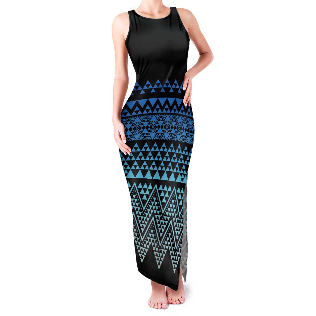 Maori Niho Taniwha Te Wheiao Family Matching Tank Maxi Dress and Hawaiian Shirt Moana Blue LT7 Mom's Dress Blue - Polynesian Pride