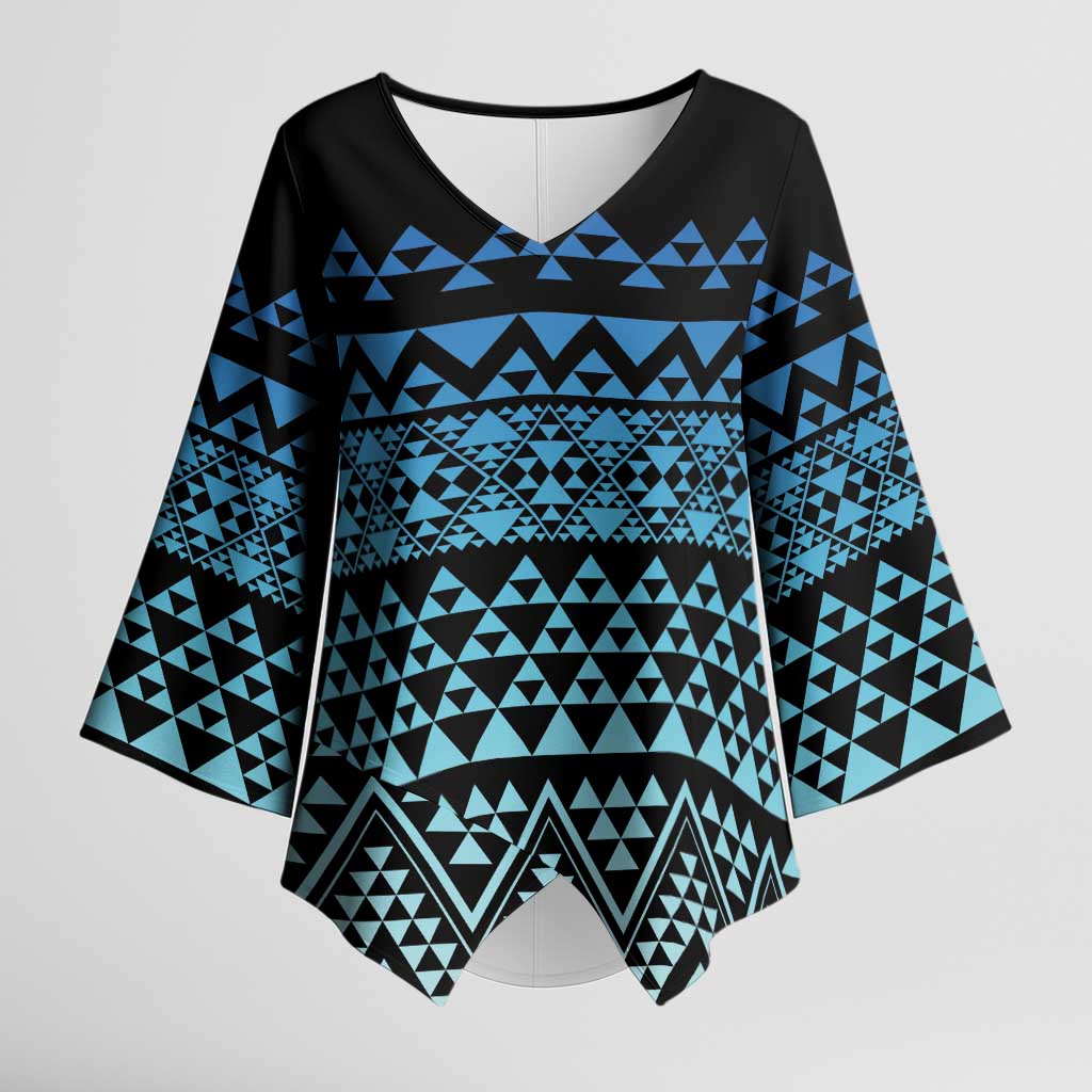 Maori Niho Taniwha Te Wheiao Kimono Sleeve Blouse Moana Blue LT7 Female Blue - Polynesian Pride