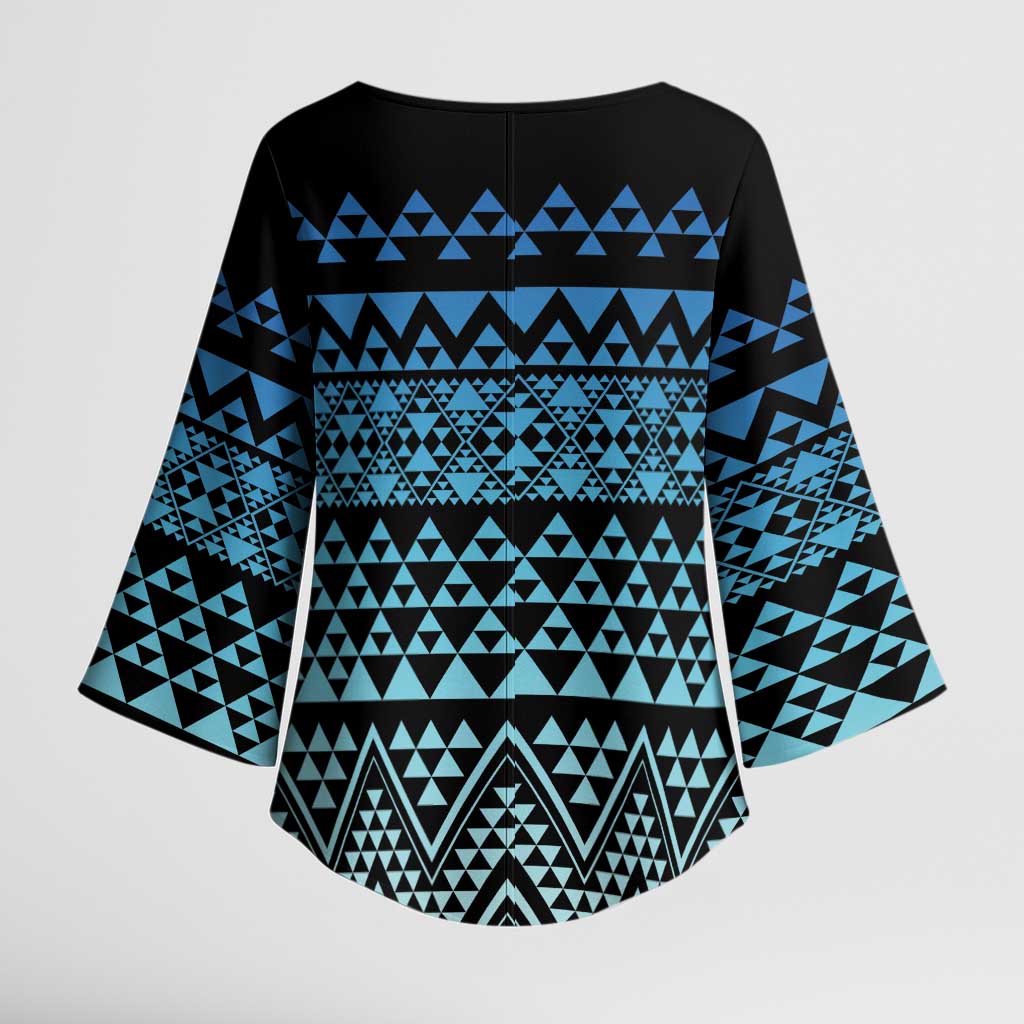 Maori Niho Taniwha Te Wheiao Kimono Sleeve Blouse Moana Blue LT7 - Polynesian Pride