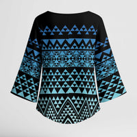 Maori Niho Taniwha Te Wheiao Kimono Sleeve Blouse Moana Blue LT7 - Polynesian Pride