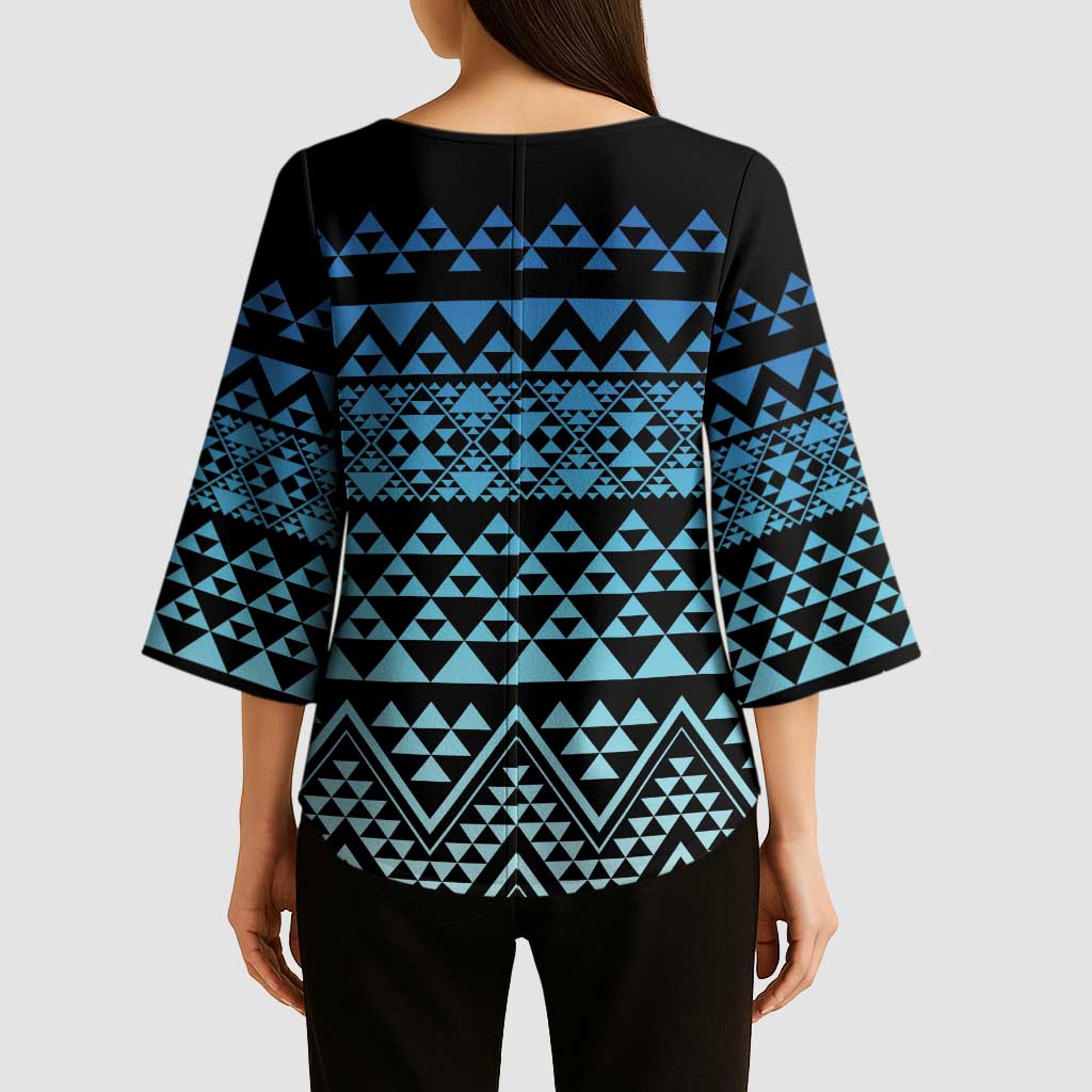 Maori Niho Taniwha Te Wheiao Kimono Sleeve Blouse Moana Blue LT7 - Polynesian Pride