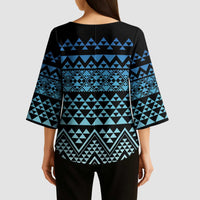 Maori Niho Taniwha Te Wheiao Kimono Sleeve Blouse Moana Blue LT7 - Polynesian Pride