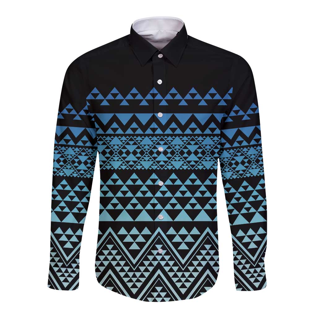 Maori Niho Taniwha Te Wheiao Long Sleeve Button Shirt Moana Blue LT7 Unisex Blue - Polynesian Pride