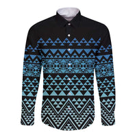 Maori Niho Taniwha Te Wheiao Long Sleeve Button Shirt Moana Blue LT7 Unisex Blue - Polynesian Pride