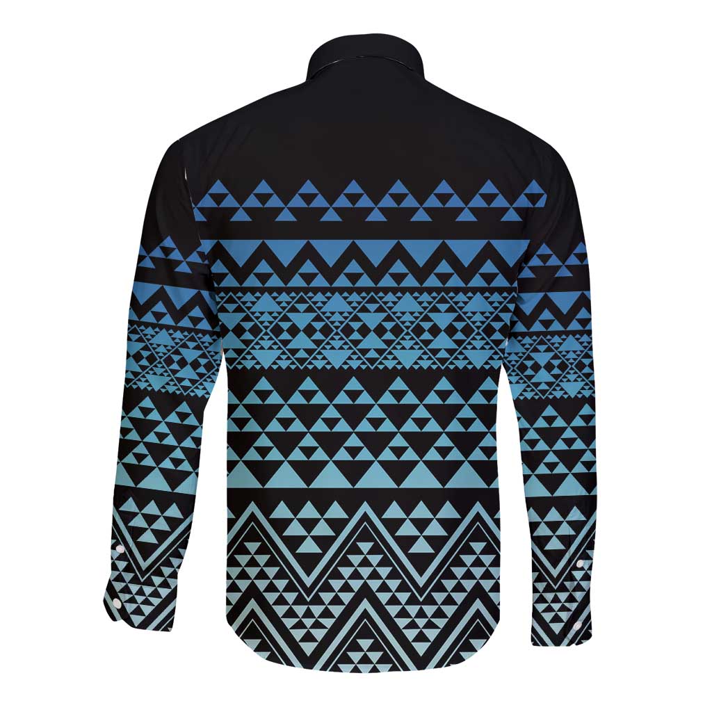 Maori Niho Taniwha Te Wheiao Long Sleeve Button Shirt Moana Blue LT7 - Polynesian Pride