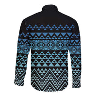 Maori Niho Taniwha Te Wheiao Long Sleeve Button Shirt Moana Blue LT7 - Polynesian Pride