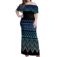 Maori Niho Taniwha Te Wheiao Off Shoulder Maxi Dress Moana Blue LT7 Women Blue - Polynesian Pride