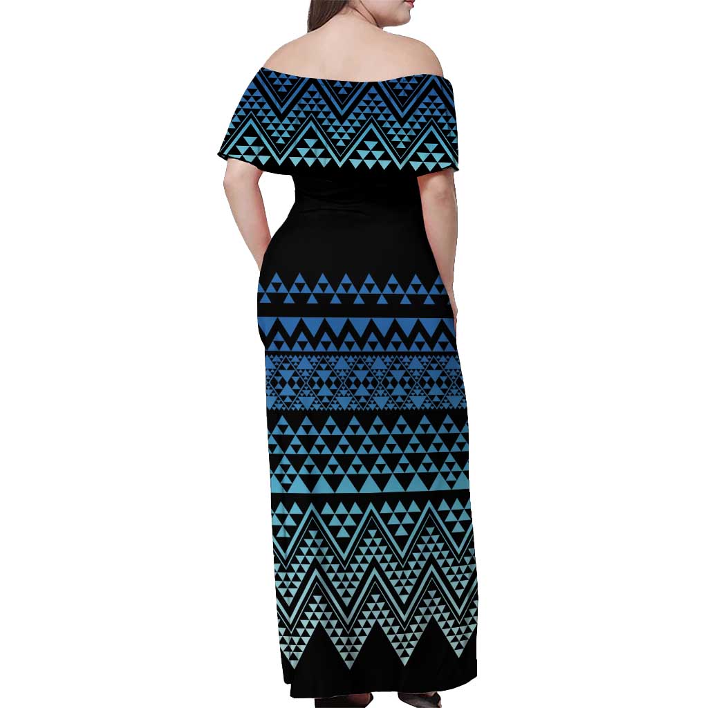 Maori Niho Taniwha Te Wheiao Off Shoulder Maxi Dress Moana Blue LT7 - Polynesian Pride