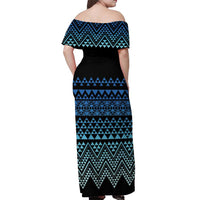 Maori Niho Taniwha Te Wheiao Off Shoulder Maxi Dress Moana Blue LT7 - Polynesian Pride