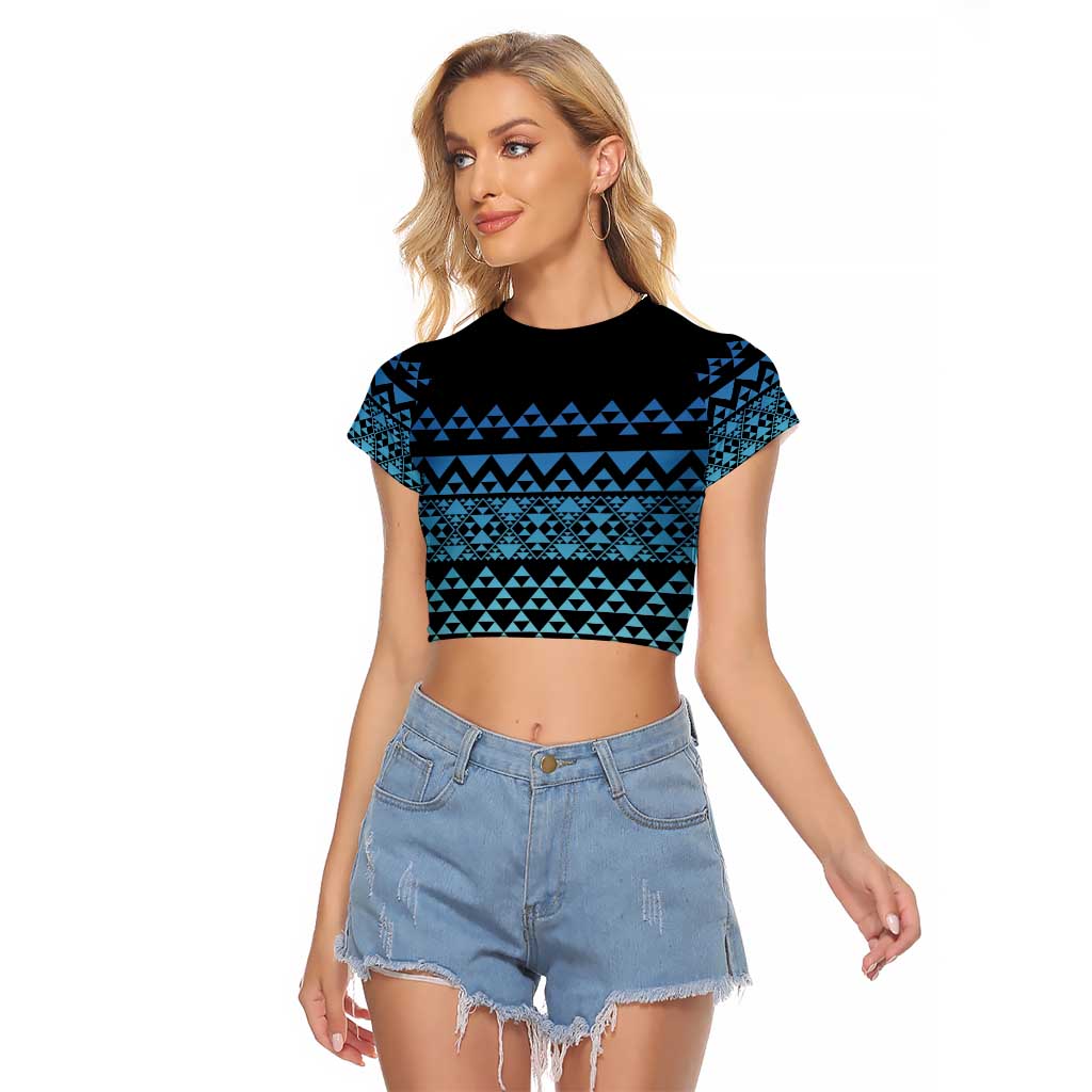 Maori Niho Taniwha Te Wheiao Raglan Cropped T Shirt Moana Blue - Polynesian Pride