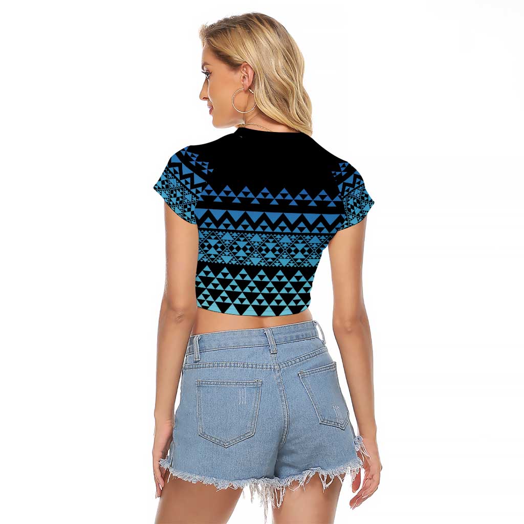 Maori Niho Taniwha Te Wheiao Raglan Cropped T Shirt Moana Blue - Polynesian Pride
