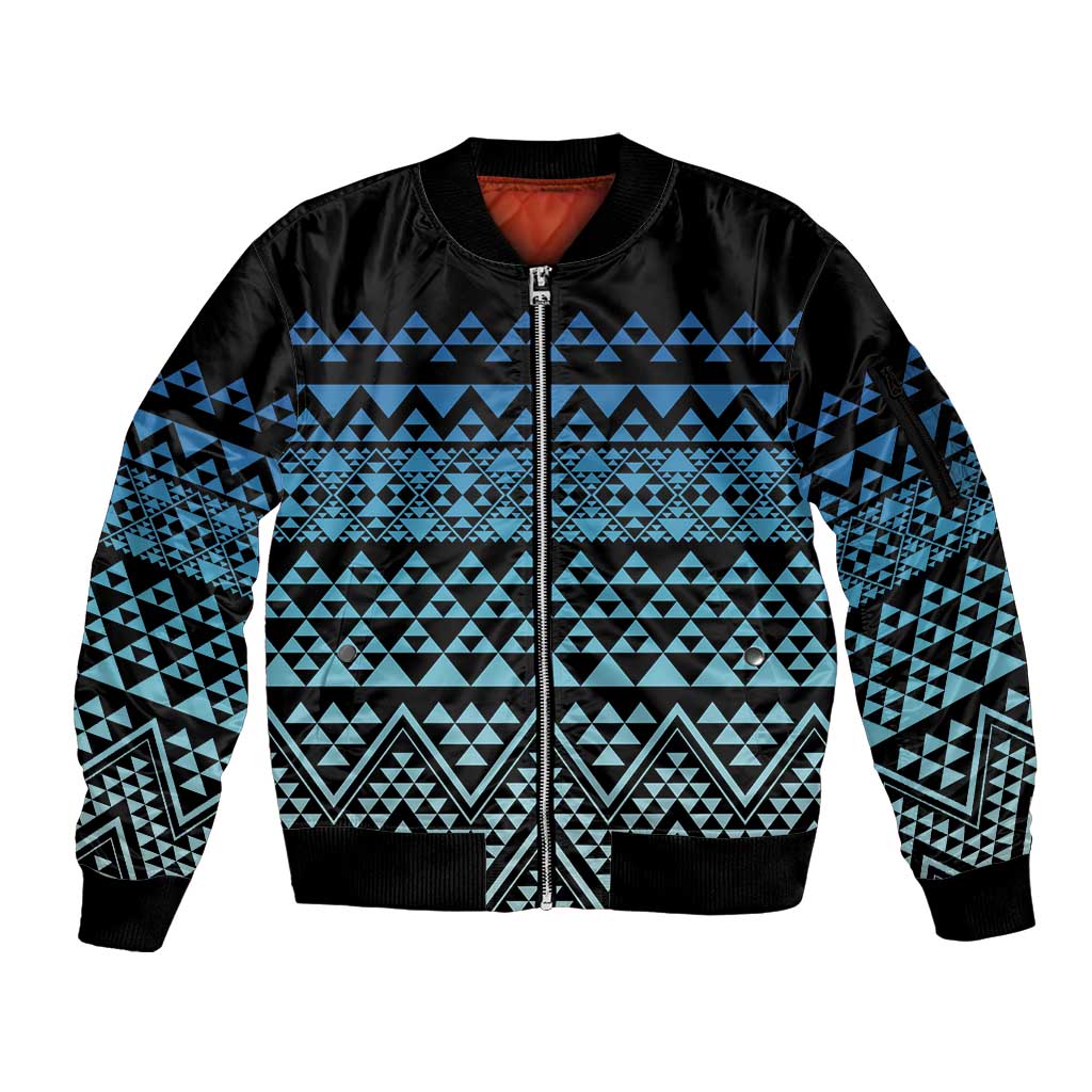 Maori Niho Taniwha Te Wheiao Sleeve Zip Bomber Jacket Moana Blue LT7 Unisex Blue - Polynesian Pride