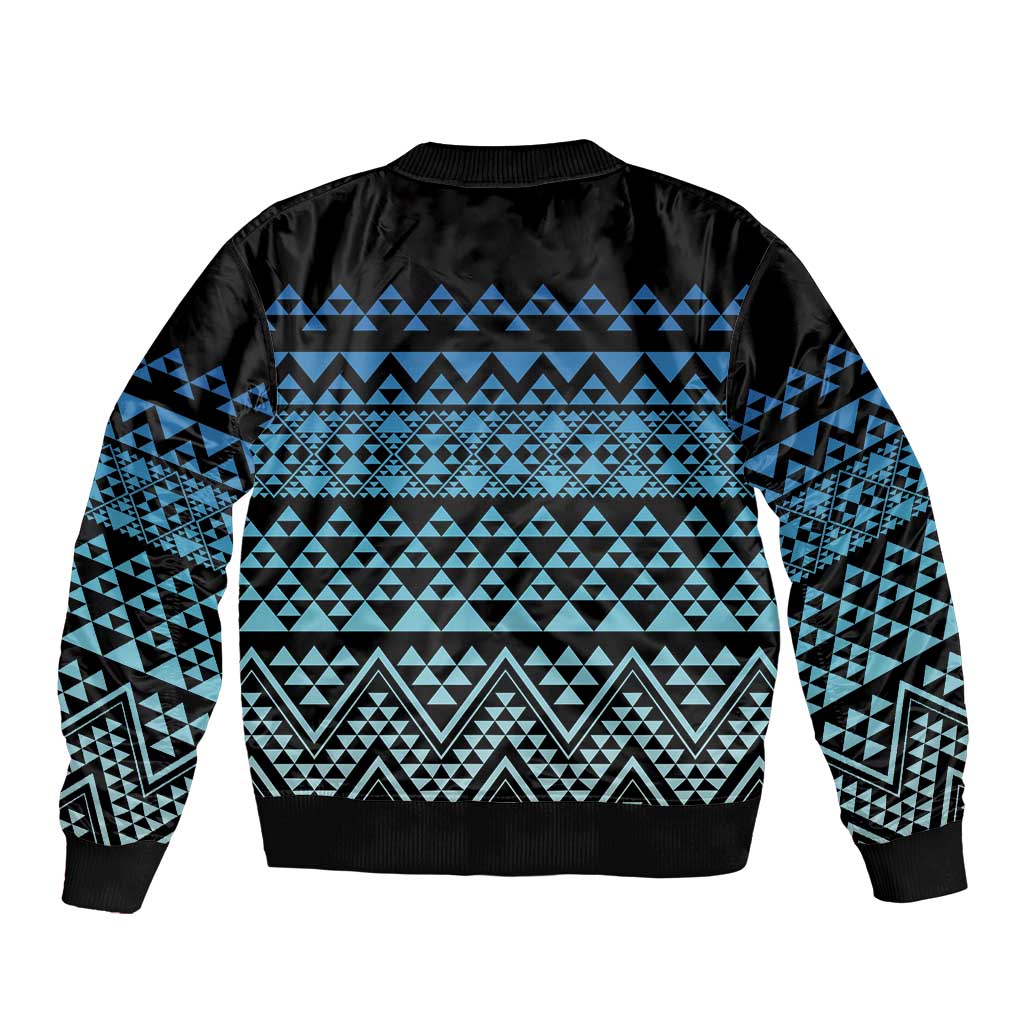 Maori Niho Taniwha Te Wheiao Sleeve Zip Bomber Jacket Moana Blue LT7 - Polynesian Pride