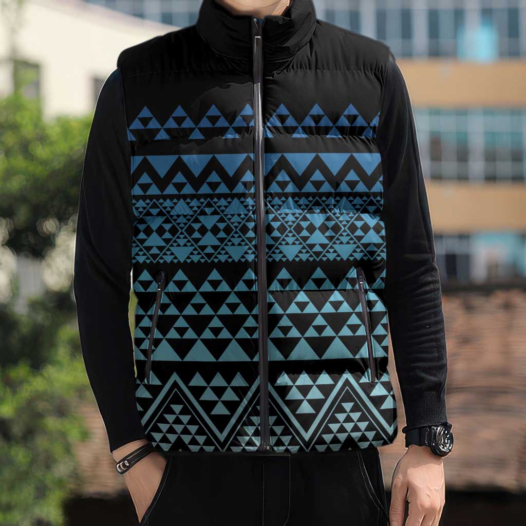 Maori Niho Taniwha Te Wheiao Sleeveless Puffer Jacket Moana Blue - Polynesian Pride