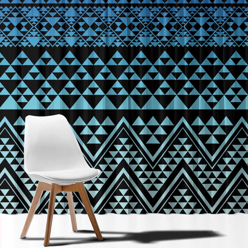 Maori Niho Taniwha Te Wheiao Window Curtain Moana Blue - Polynesian Pride