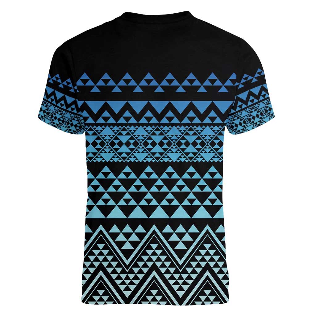 Maori Niho Taniwha Te Wheiao Women V-Neck T-Shirt Moana Blue - Polynesian Pride