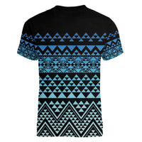 Maori Niho Taniwha Te Wheiao Women V-Neck T-Shirt Moana Blue - Polynesian Pride