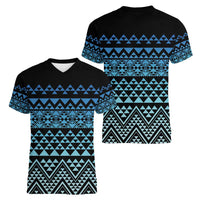 Maori Niho Taniwha Te Wheiao Women V-Neck T-Shirt Moana Blue - Polynesian Pride