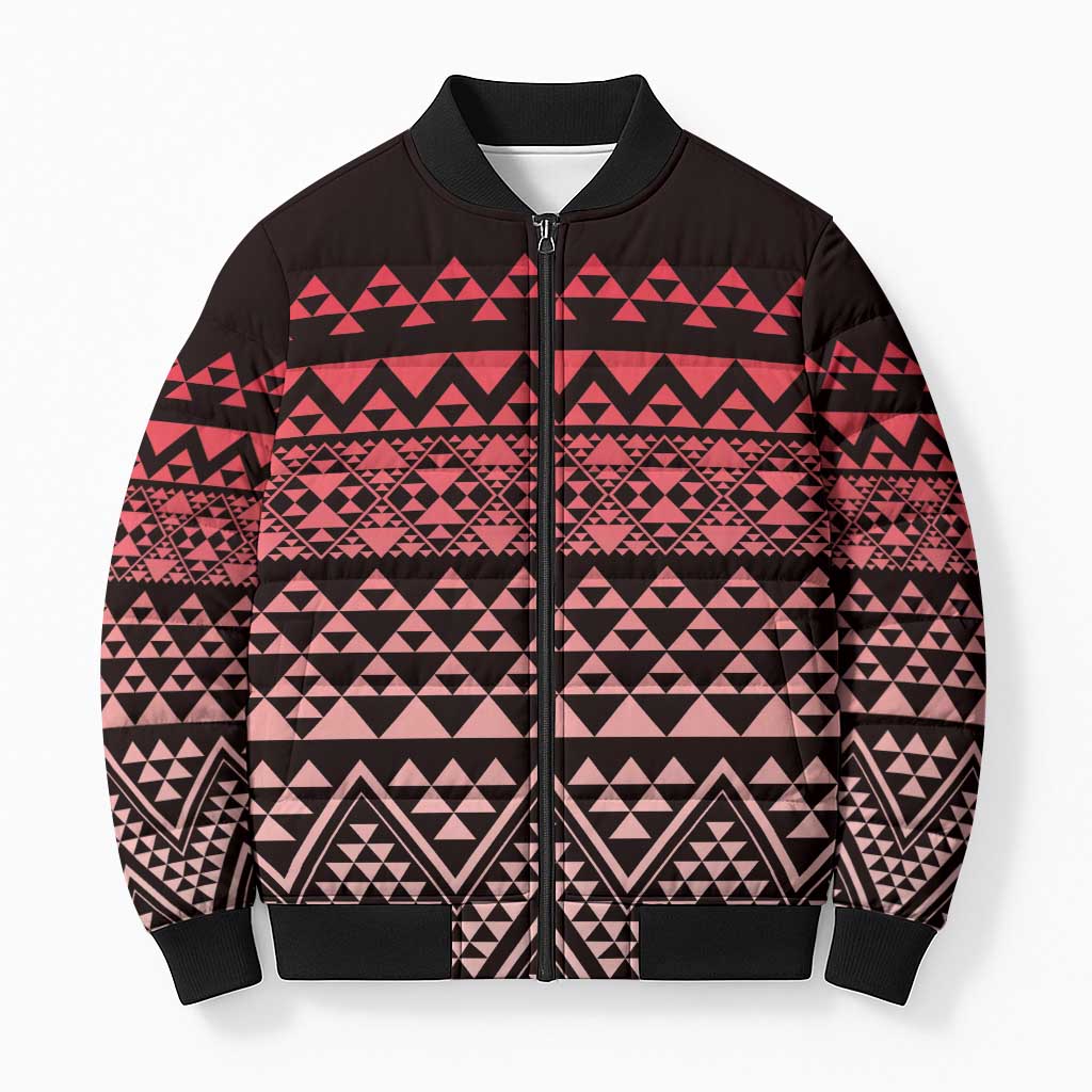 Maori Niho Taniwha Te Wheiao Bomber Puffer Jacket Terracotta - Polynesian Pride
