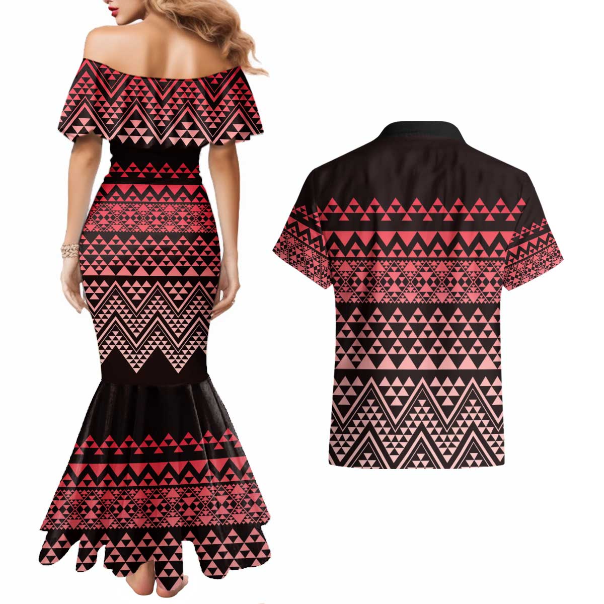 Maori Niho Taniwha Te Wheiao Couples Matching Mermaid Dress and Hawaiian Shirt Terracotta LT7 - Polynesian Pride