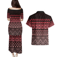 Maori Niho Taniwha Te Wheiao Couples Matching Puletasi and Hawaiian Shirt Terracotta - Polynesian Pride