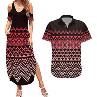 Maori Niho Taniwha Te Wheiao Couples Matching Summer Maxi Dress and Hawaiian Shirt Terracotta LT7 Terracotta - Polynesian Pride
