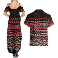 Maori Niho Taniwha Te Wheiao Couples Matching Summer Maxi Dress and Hawaiian Shirt Terracotta LT7 - Polynesian Pride