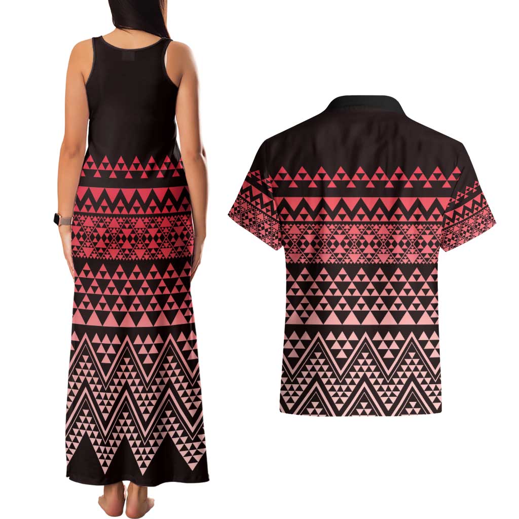 Maori Niho Taniwha Te Wheiao Couples Matching Tank Maxi Dress and Hawaiian Shirt Terracotta - Polynesian Pride