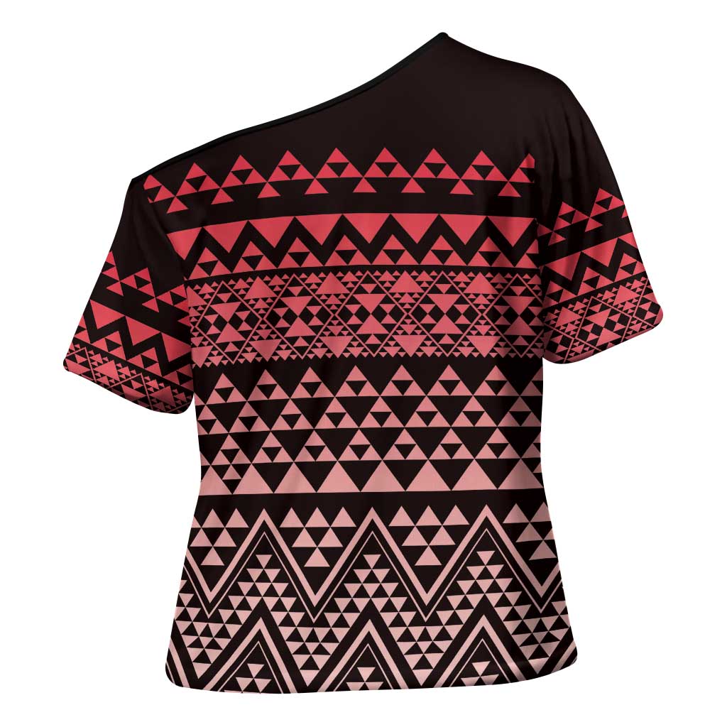 Maori Niho Taniwha Te Wheiao Cross Shoulder Shirt Terracotta - Polynesian Pride