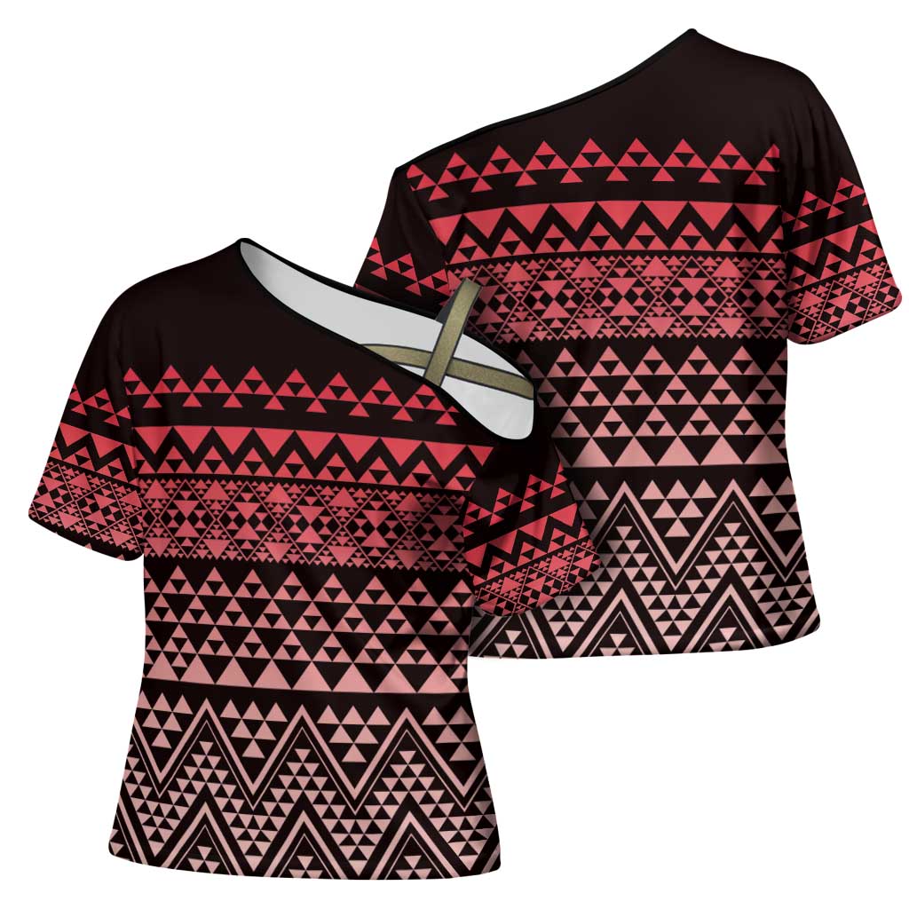 Maori Niho Taniwha Te Wheiao Cross Shoulder Shirt Terracotta - Polynesian Pride
