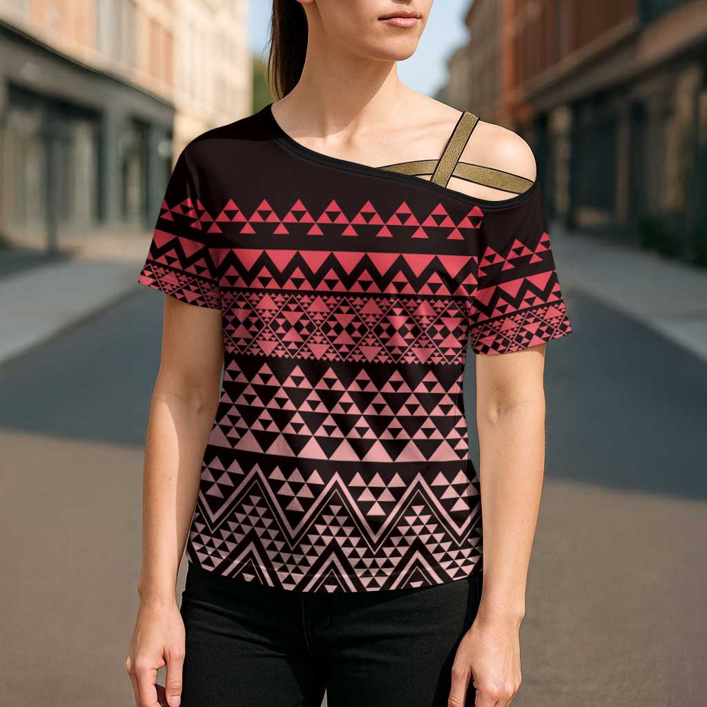 Maori Niho Taniwha Te Wheiao Cross Shoulder Shirt Terracotta - Polynesian Pride