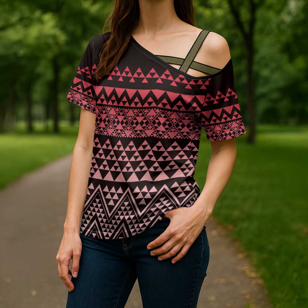 Maori Niho Taniwha Te Wheiao Cross Shoulder Shirt Terracotta - Polynesian Pride