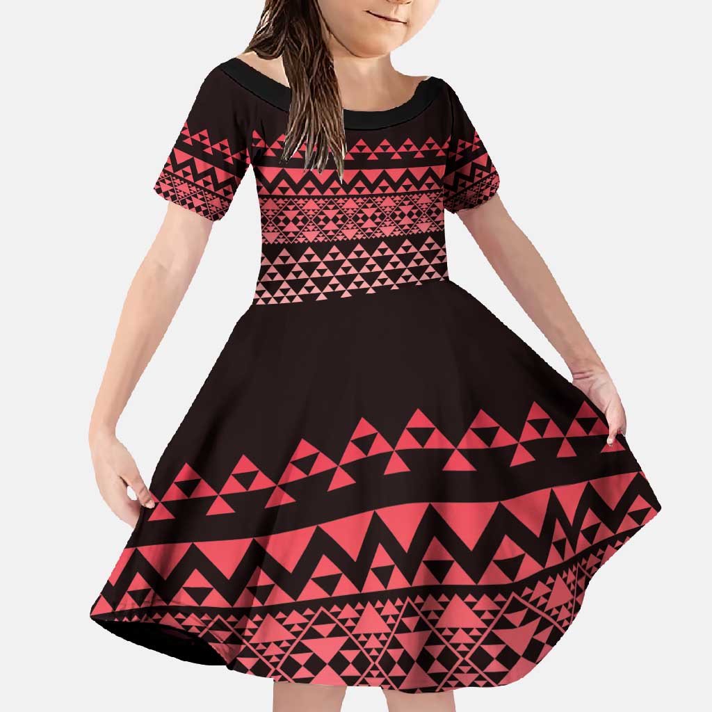 Maori Niho Taniwha Te Wheiao Family Matching Long Sleeve Bodycon Dress and Hawaiian Shirt Terracotta LT7 Daughter's Dress Terracotta - Polynesian Pride